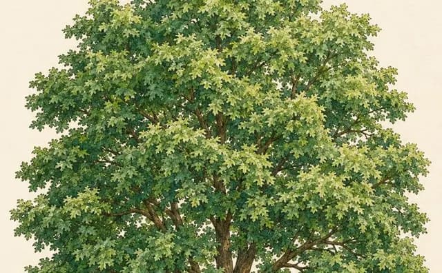 Watercolor mature oak with a full canopy