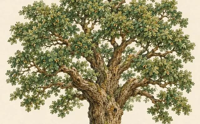 Watercolor ancient oak with its whole root system
